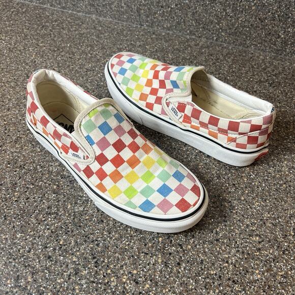 Vans Classic Old Skool Womens Sz 7.5 Multicolor Check Slip On Canvas Casual Shoe - Picture 1 of 11